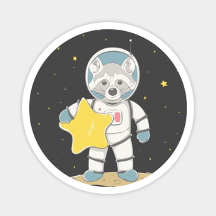 Lovely cute raccoon astronaut hold the star Magnet